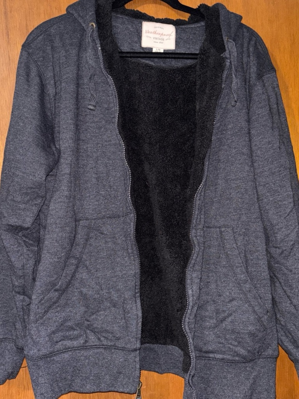 Weatherproof Men’s Charcoal Zip-Up Hoodie with Black Sherpa Lining